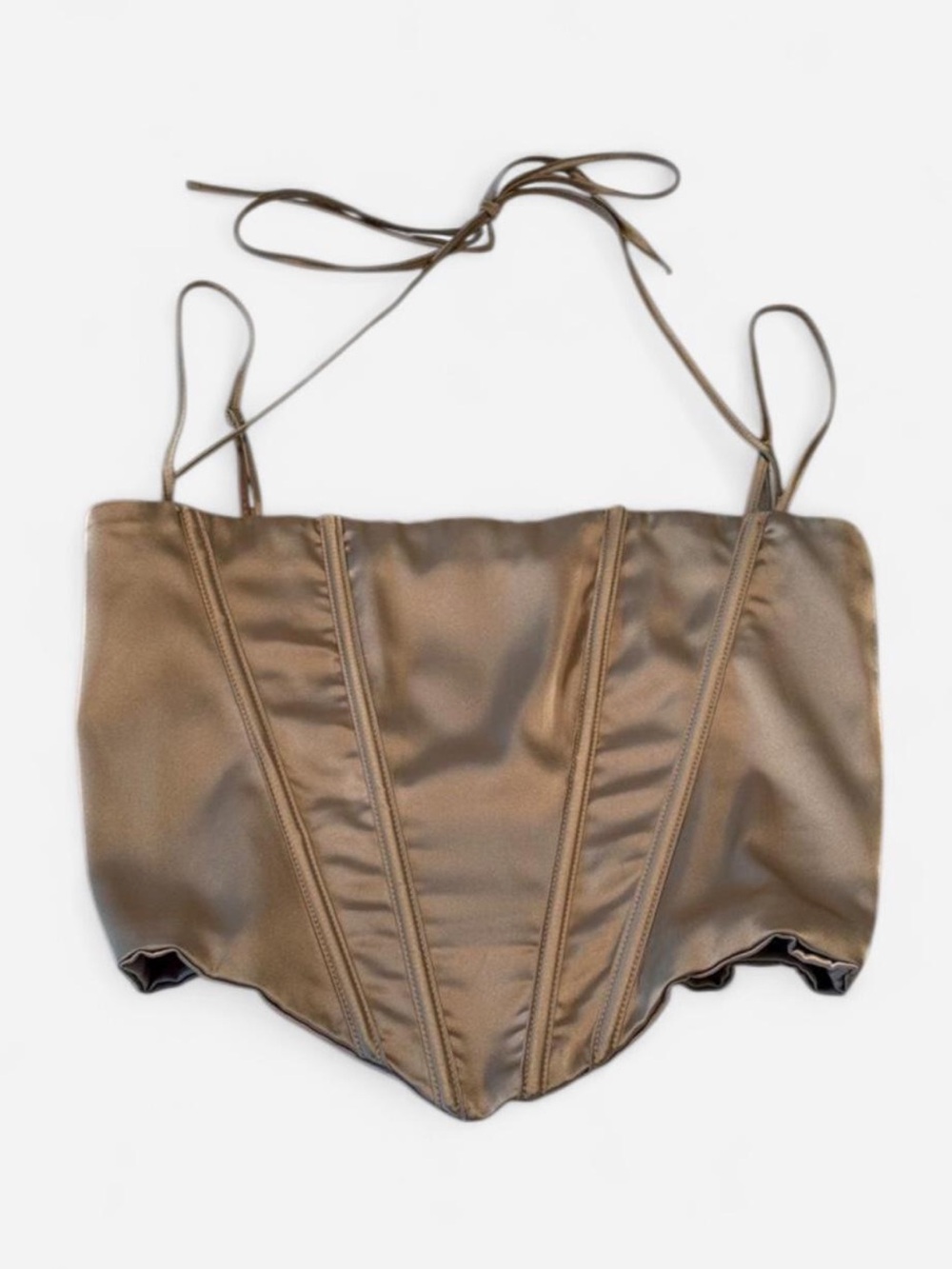 Fashion Nova Taupe Satin Halter Corset Top